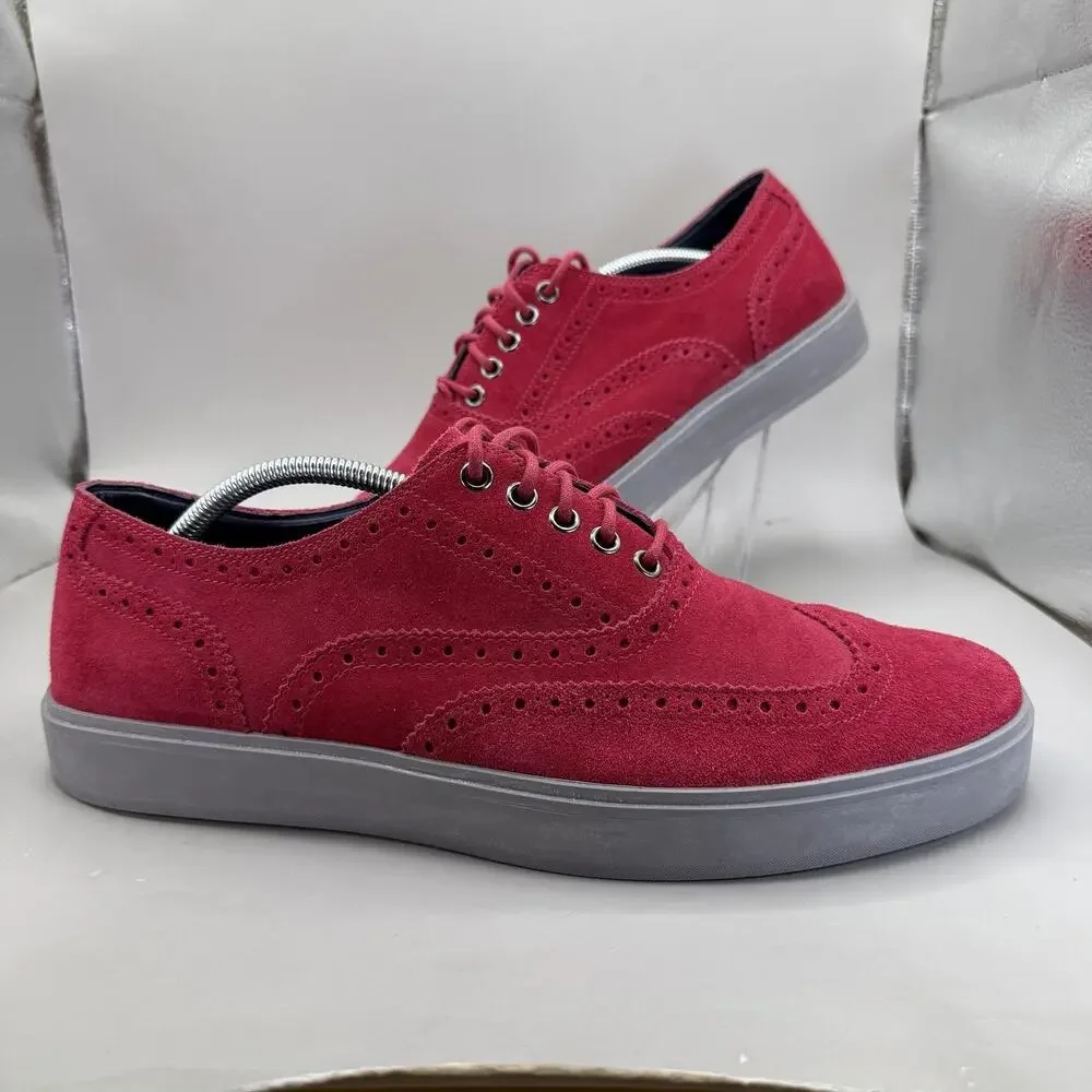 Cole Haan Bergen Wingtip Shoes Mens Size 12 Red Suede Casual Sneakers C11254